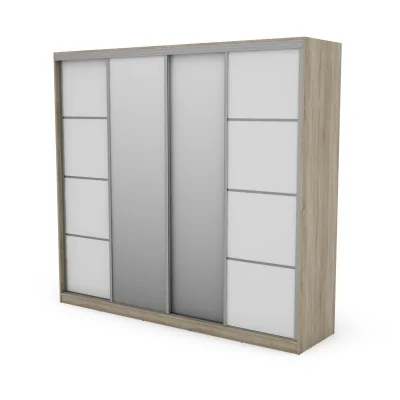 Szafa przesuwna 260x240 cm sonoma jasna / biała z 2 lustrami – Maxdoro | eMeblast