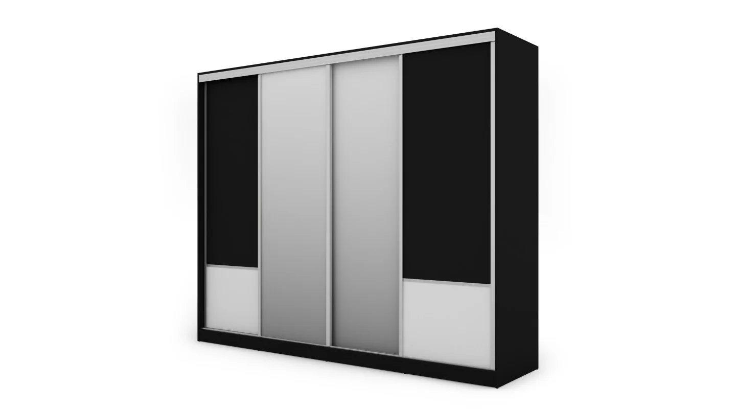 Szafa przesuwna 268x220 cm czarna / biała z 2 lustrami – Virello | eMeblast
