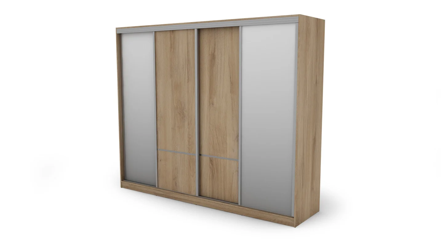 Szafa przesuwna 268x220 cm dąb Lorenzo z 2 lustrami – Virello | eMeblast