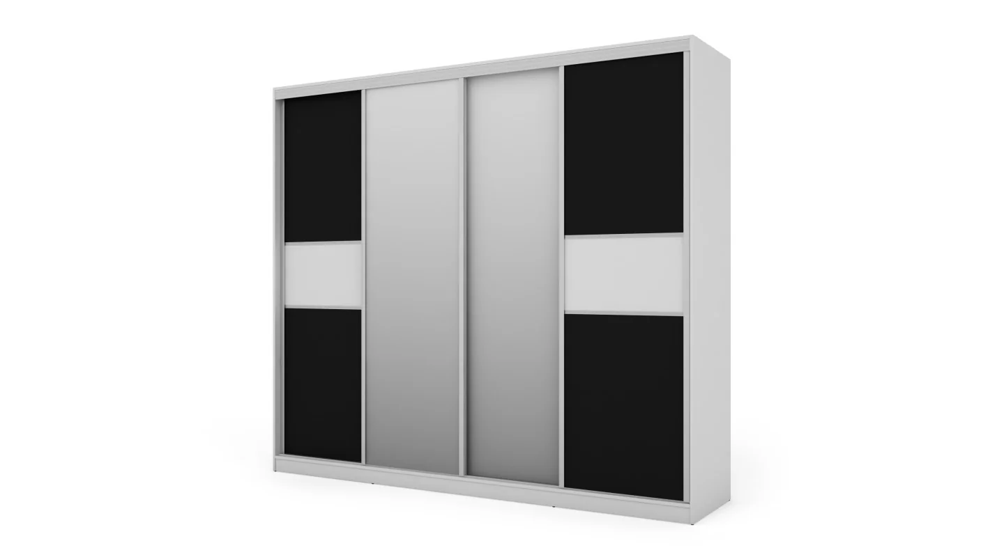 Szafa przesuwna 276x244 cm biała / czarna z 2 lustrami – Arvenzo | eMeblast