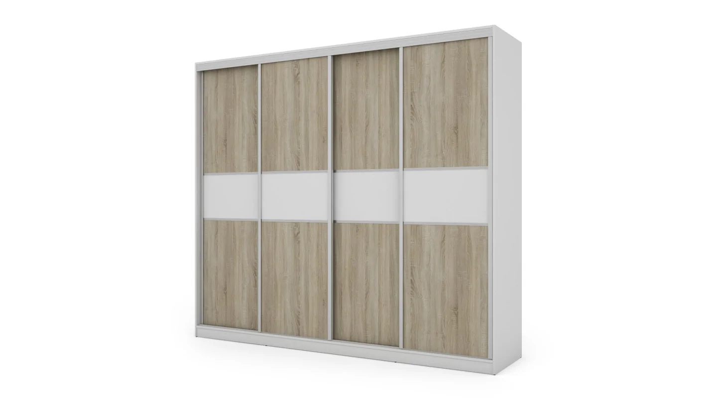 Szafa przesuwna 276x244 cm biała / sonoma jasna – Arvenzo | eMeblast Szafa przesuwna 276x244 cm biała / sonoma jasna – Arvenzo | eMeblast