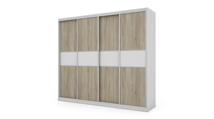 Szafa przesuwna 276x244 cm biała / sonoma jasna – Arvenzo | eMeblast Szafa przesuwna 276x244 cm biała / sonoma jasna – Arvenzo | eMeblast