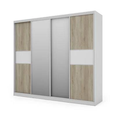 Szafa przesuwna 276x244 cm biała / sonoma jasna z 2 lustrami – Arvenzo | eMeblast