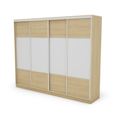 Szafa przesuwna 300x244 cm biel dąb gaja lamele - Grandero