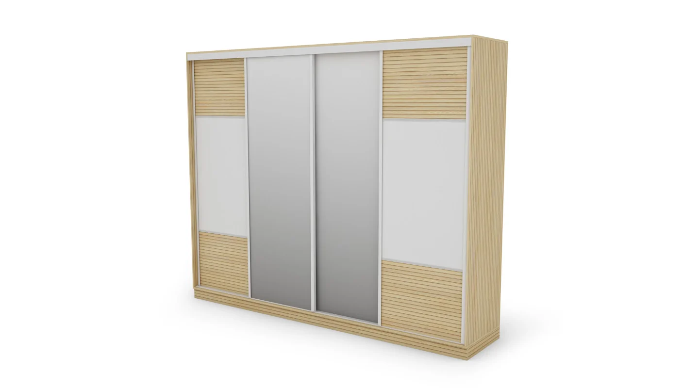 Szafa przesuwna 300x244 cm biel dąb gaja lamele 2 lustra - Grandero | eMeblast