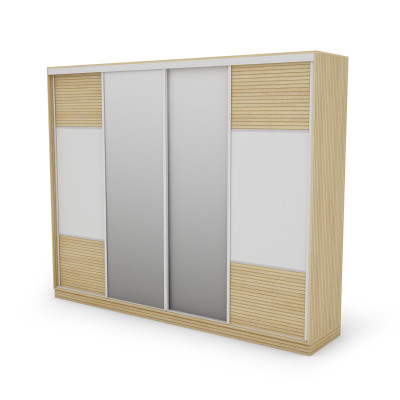 Szafa przesuwna 300x244 cm biel dąb gaja lamele 2 lustra - Grandero