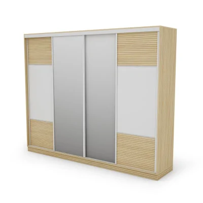 Szafa przesuwna 300x244 cm biel dąb gaja lamele 2 lustra - Grandero | eMeblast