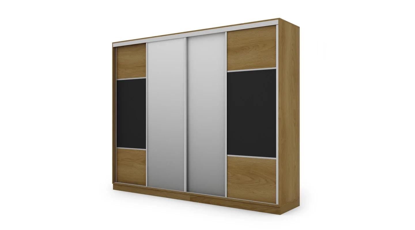 Szafa przesuwna 300x244 cm dąb karmel czarny 2 lustra - Grandero | eMeblast