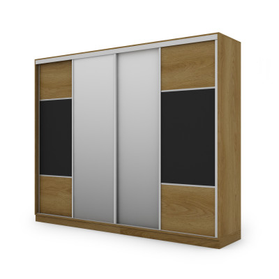 Szafa przesuwna 300x244 cm dąb karmel czarny 2 lustra - Grandero