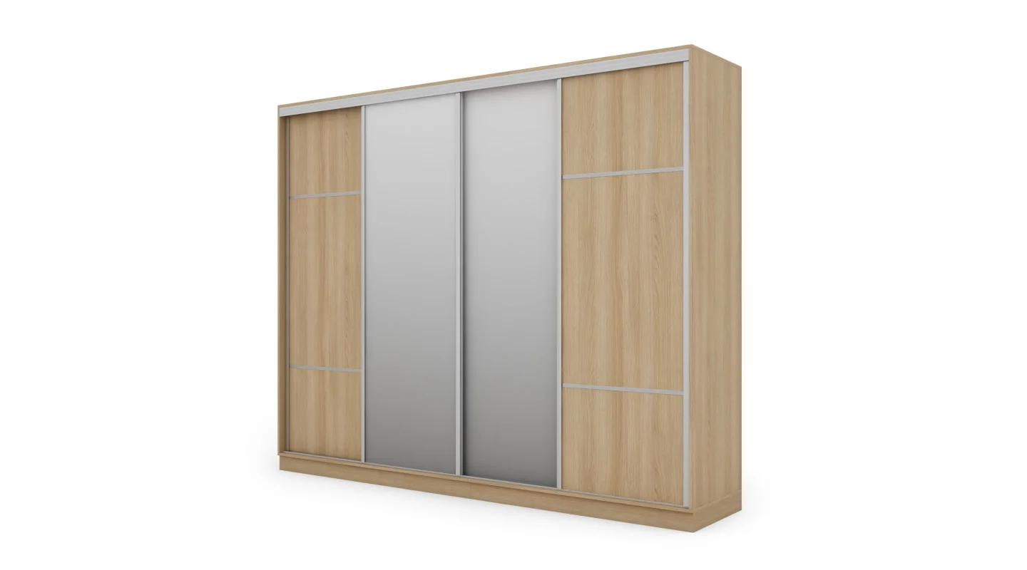 Szafa przesuwna 300x244 cm dąb lindberg 2 lustra - Grandero | eMeblast