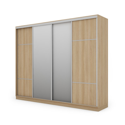 Szafa przesuwna 300x244 cm dąb lindberg 2 lustra - Grandero