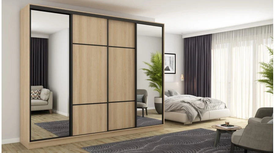 Szafa przesuwna 300x244 cm dąb lindberg 2 lustra - Grandero | eMeblast