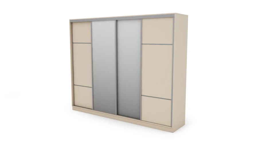 Szafa przesuwna 300x244 cm kość słoniowa 2 lustra - Grandero | eMeblast Szafa przesuwna 300x244 cm kość słoniowa 2 lustra - Grandero | eMeblast