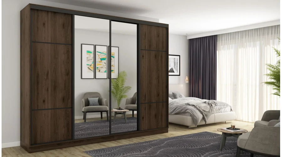 Szafa przesuwna 300x244 cm orzech okapi 2 lustra - Grandero | eMeblast