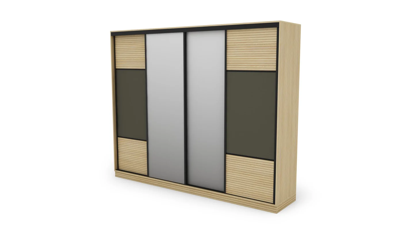 Szafa przesuwna 300x244 cm szary grafit dąb gaja lamele 2 lustra - Grandero | eMeblast