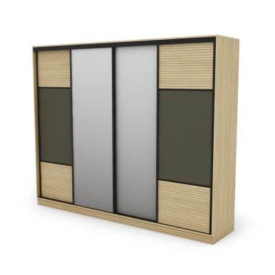 Szafa przesuwna 300x244 cm szary grafit dąb gaja lamele 2 lustra - Grandero | eMeblast