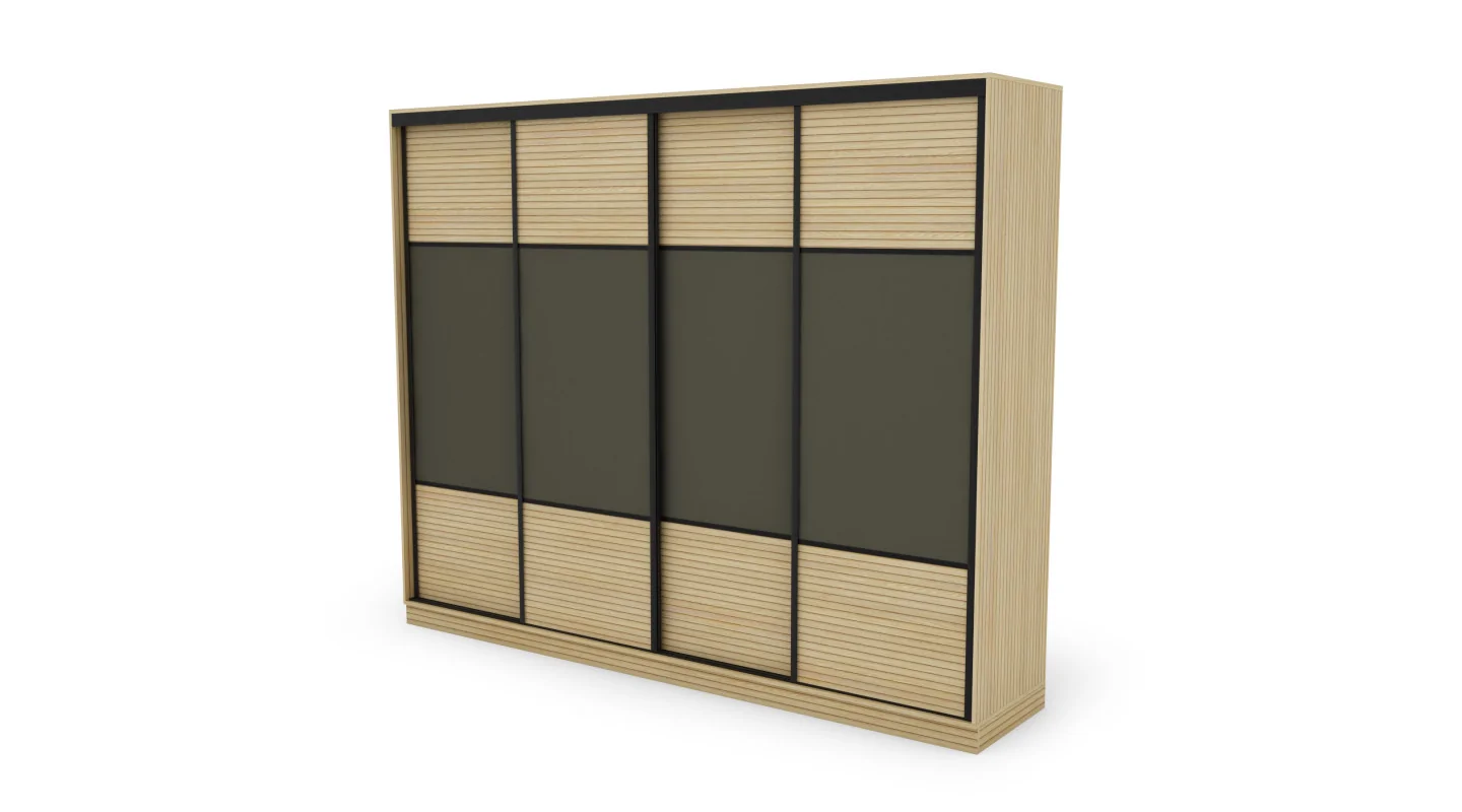 Szafa przesuwna 300x244 cm szary grafit dąb gaja lamele - Grandero | eMeblast