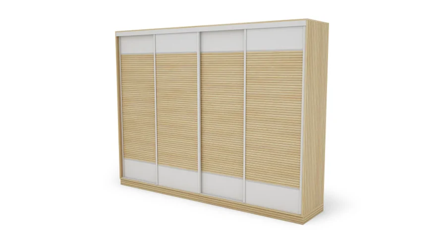 Szafa przesuwna 320x244 cm biel dąb gaja lamele - Varento | eMeblast Szafa przesuwna 320x244 cm biel dąb gaja lamele - Varento | eMeblast