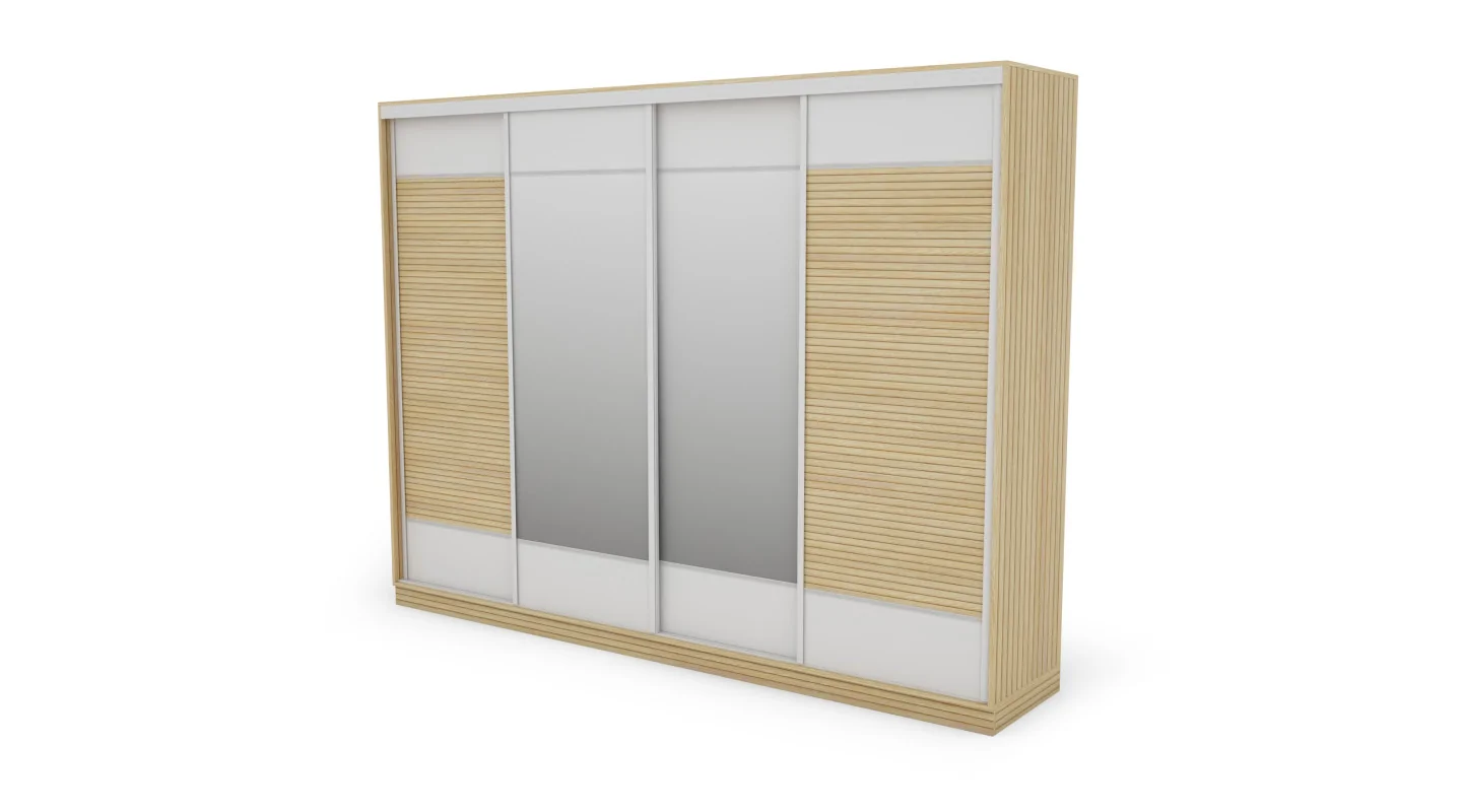 Szafa przesuwna 320x244 cm biel dąb gaja lamele 2 lustra - Varento | eMeblast