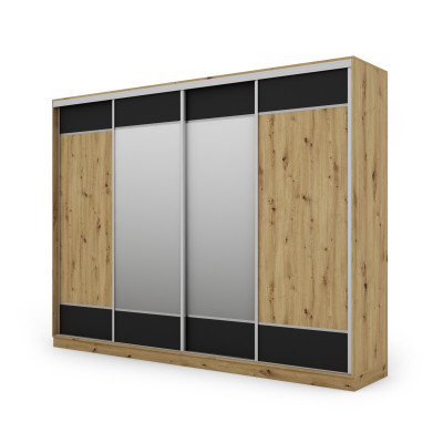 Szafa przesuwna 320x244 cm dąb artisan czarny 2 lustra - Varento