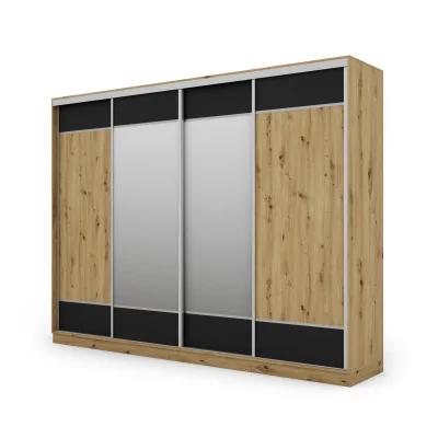 Szafa przesuwna 320x244 cm dąb artisan czarny 2 lustra - Varento | eMeblast