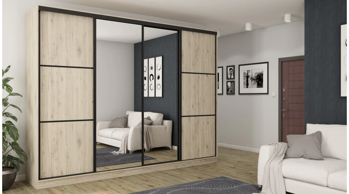 Szafa przesuwna 320x244 cm dąb bordeaux 2 lustra - Varento | eMeblast