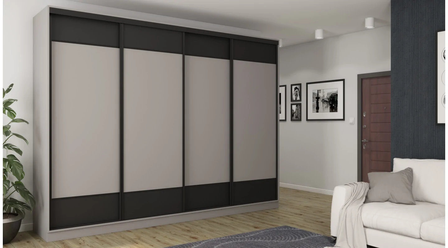 Szafa przesuwna 320x244 cm szary czarny 2 lustra - Varento | eMeblast