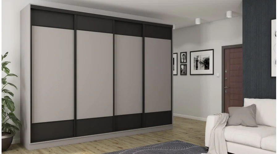Szafa przesuwna 320x244 cm szary czarny 2 lustra - Varento | eMeblast