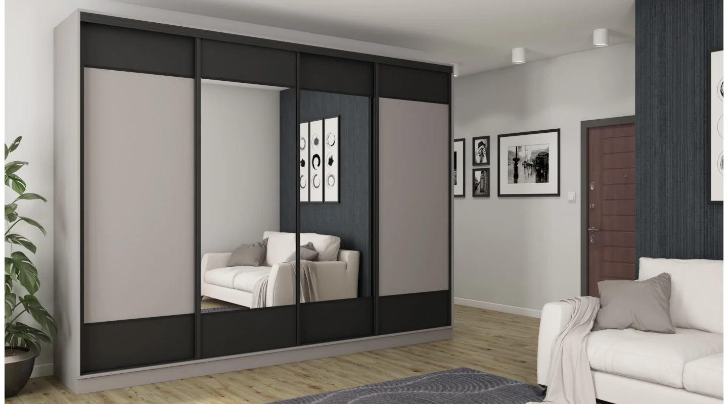 Szafa przesuwna 320x244 cm szary czarny 2 lustra - Varento | eMeblast