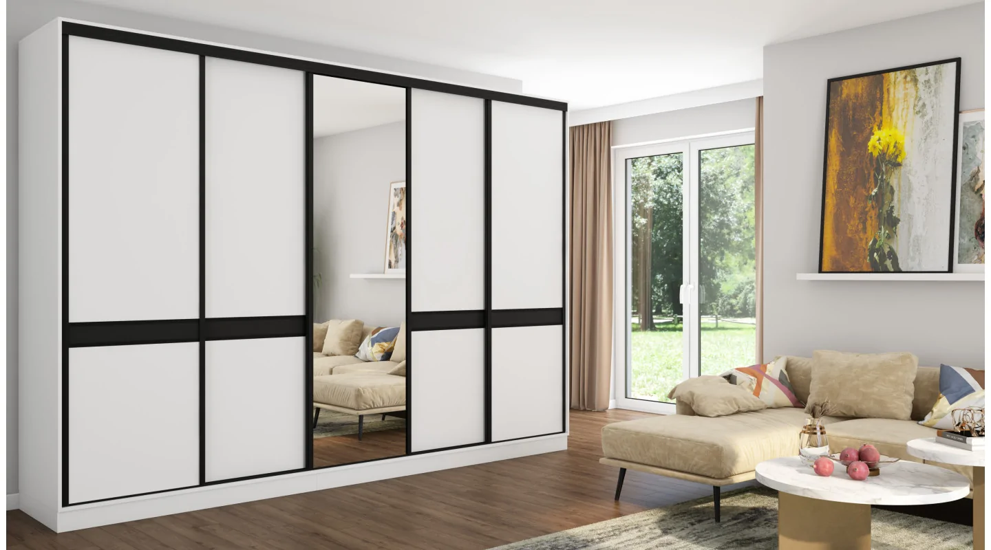 Szafa przesuwna 340x244 cm biel z lustrem - Morvello | eMeblast