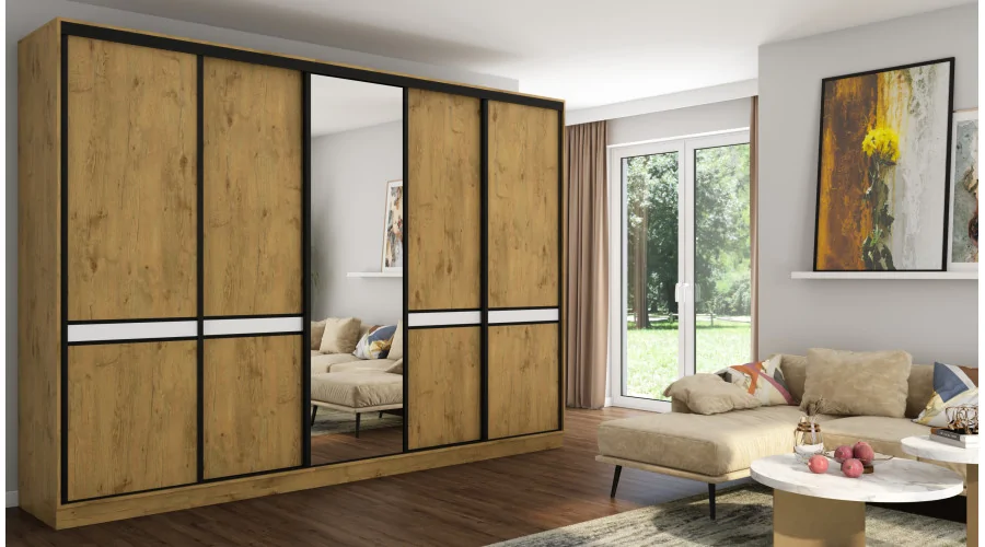 Szafa przesuwna 340x244 cm dąb lancelot z lustrem - Morvello | eMeblast