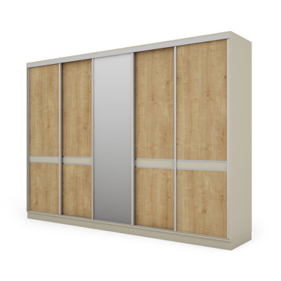 Szafa przesuwna 340x244 cm kaszmirowy beż dąb hamilton 2 lustra - Morvello