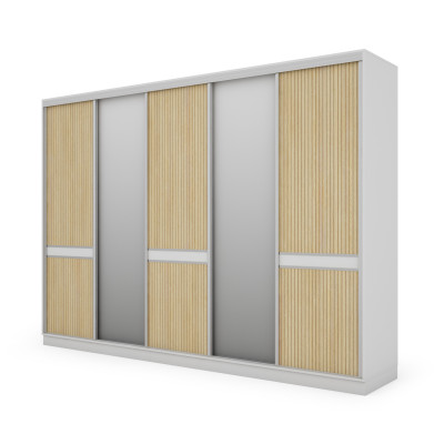 Szafa przesuwna 340x244 cm biel dąb gaja lamele 2 lustra - Morvello