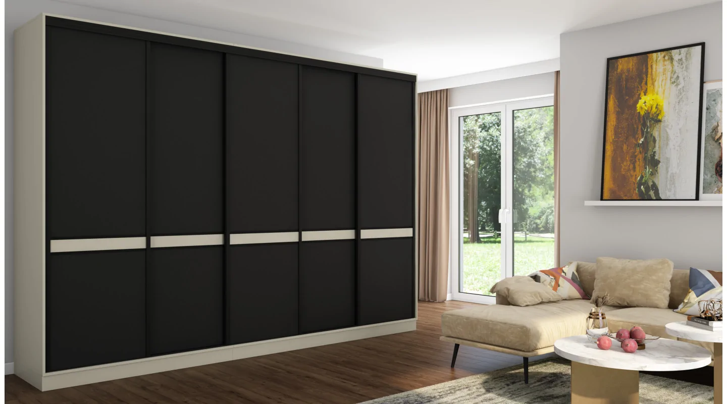 Szafa przesuwna 340x244 cm kaszmirowy beż czarny - Morvello | eMeblast