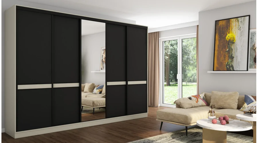 Szafa przesuwna 340x244 cm kaszmirowy beż czarny - Morvello | eMeblast