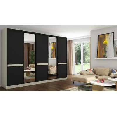 Szafa przesuwna 340x244 cm kaszmirowy beż czarny 2 lustra - Morvello | eMeblast