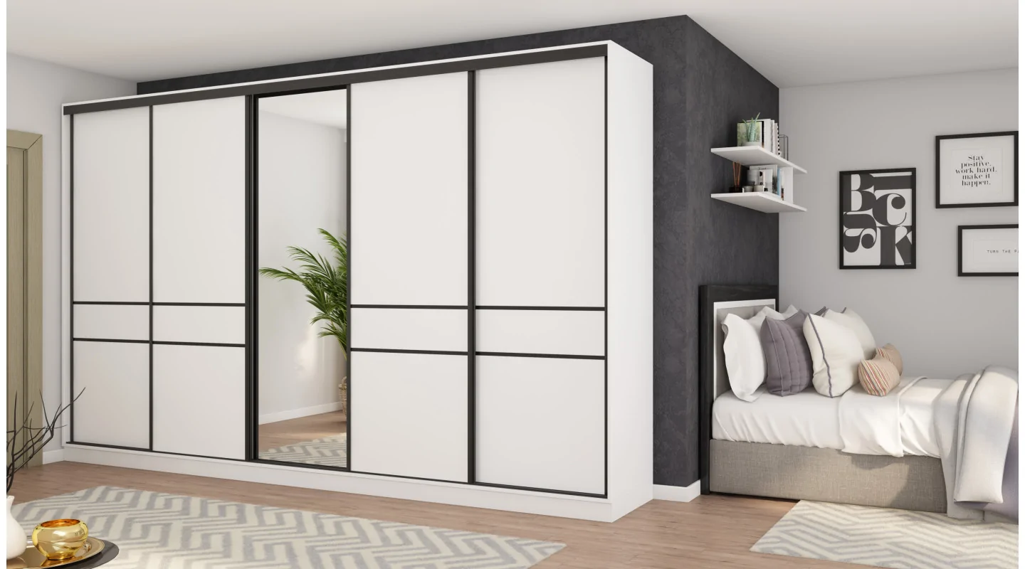 Szafa przesuwna 360x244 cm biel z lustrem - Torvello | eMeblast