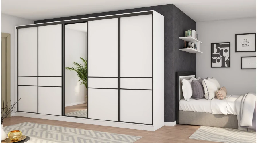 Szafa przesuwna 360x244 cm biel z lustrem - Torvello | eMeblast