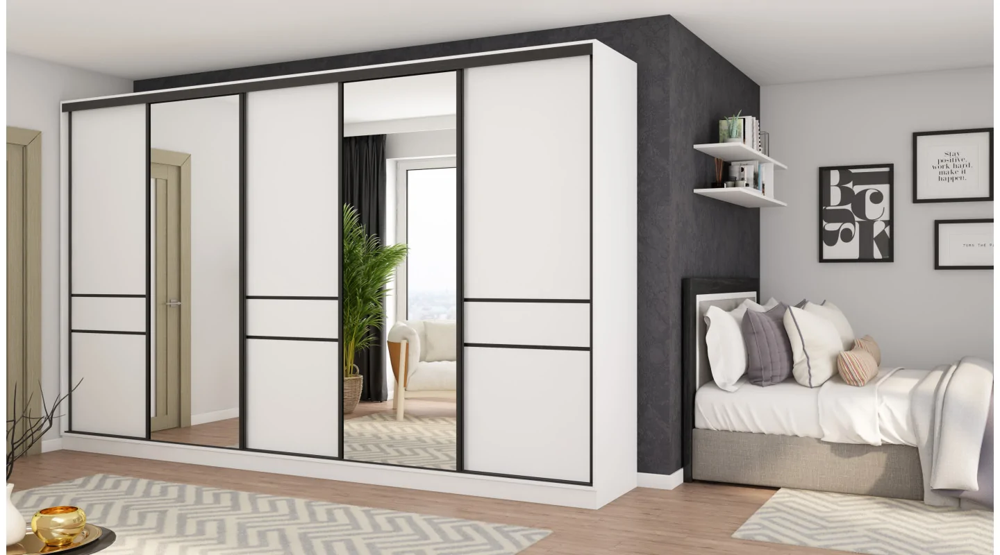 Szafa przesuwna 360x244 cm biel 2 lustra - Torvello | eMeblast
