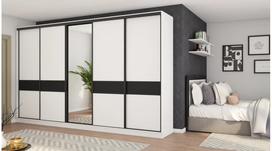 Szafa przesuwna 360x244 cm biel czarny z lustrem - Torvello | eMeblast