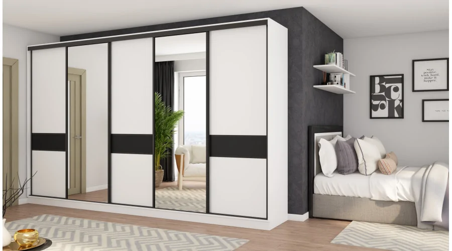 Szafa przesuwna 360x244 cm biel czarny 2 lustra - Torvello | eMeblast