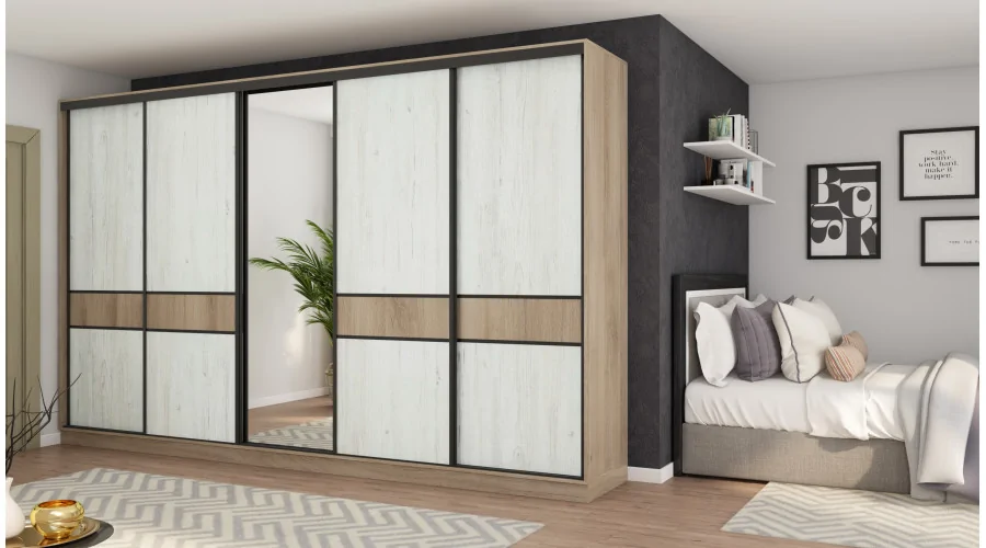Szafa przesuwna 360x244 cm dąb lorenzo sosna anderson z lustrem - Torvello | eMeblast