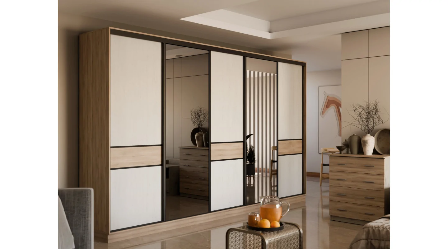 Szafa przesuwna 360x244 cm dąb lorenzo sosna anderson 2 lustra - Torvello | eMeblast