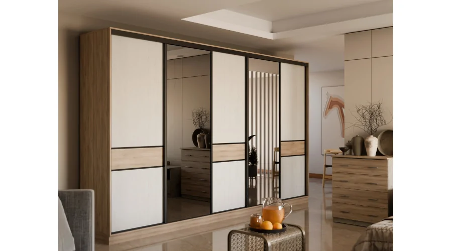 Szafa przesuwna 360x244 cm dąb lorenzo sosna anderson 2 lustra - Torvello | eMeblast