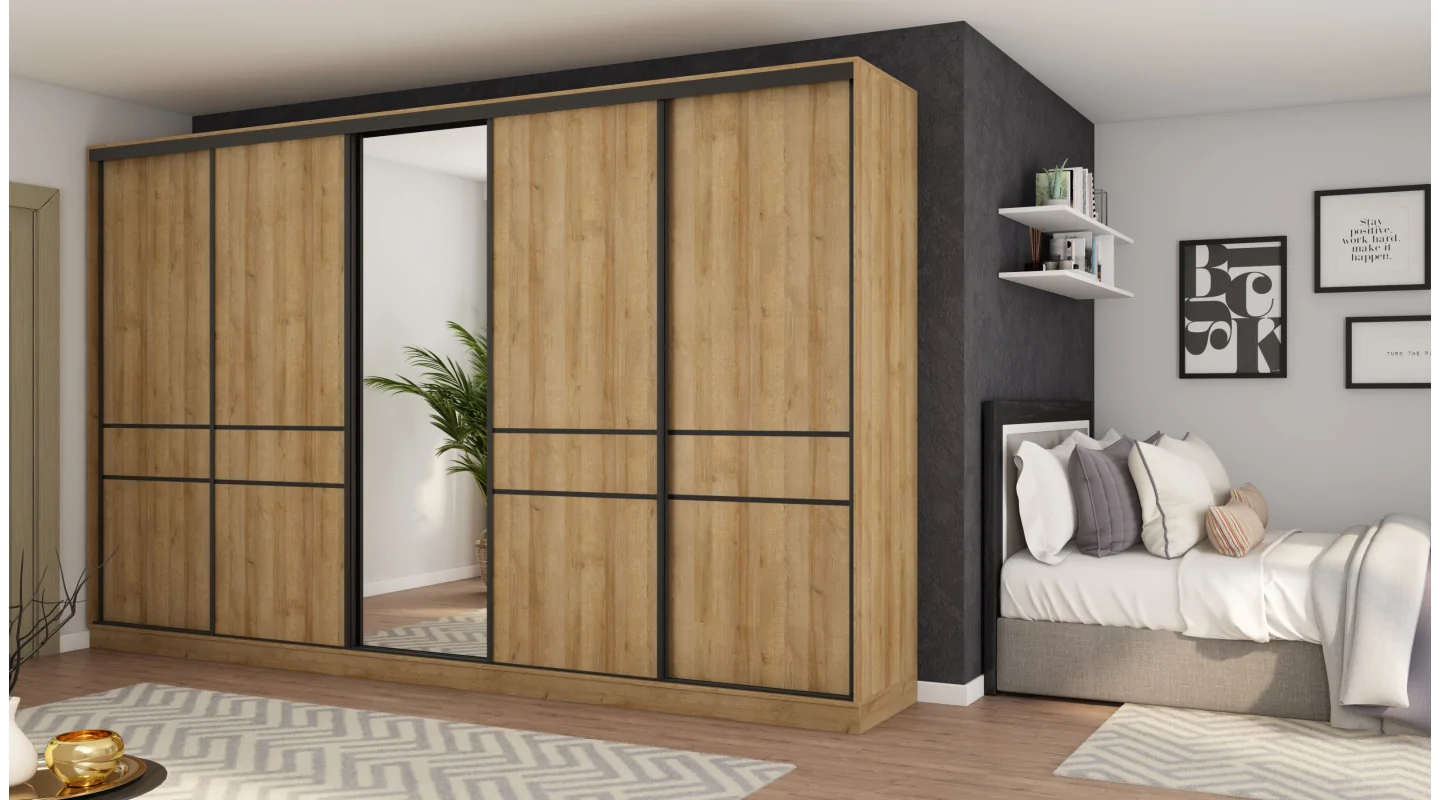Szafa przesuwna 360x244 cm dąb riva z lustrem - Torvello | eMeblast