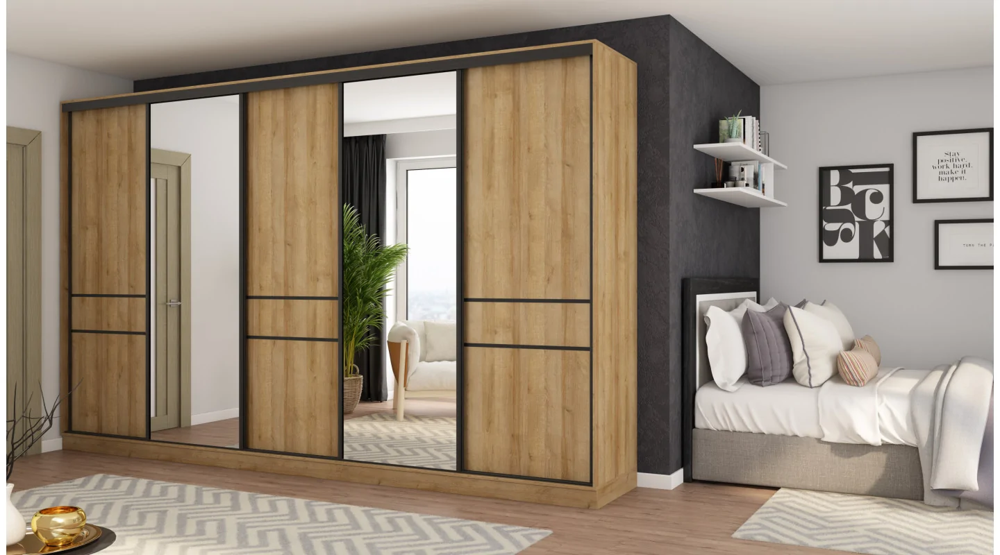 Szafa przesuwna 360x244 cm dąb riva 2 lustra - Torvello | eMeblast