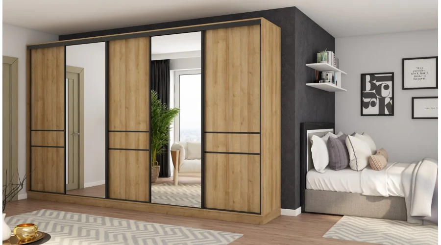 Szafa przesuwna 360x244 cm dąb riva 2 lustra - Torvello | eMeblast