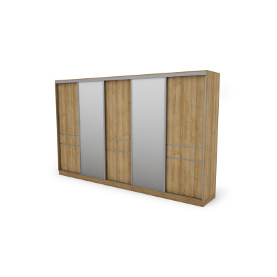 Szafa przesuwna 360x244 cm dąb riva 2 lustra - Torvello