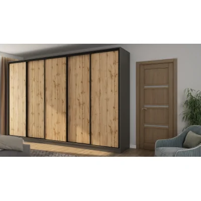 Szafa przesuwna 380x244 cm szary grafit /dąb wotan - Navero | eMeblast Szafa przesuwna 380x244 cm szary grafit /dąb wotan - Navero | eMeblast