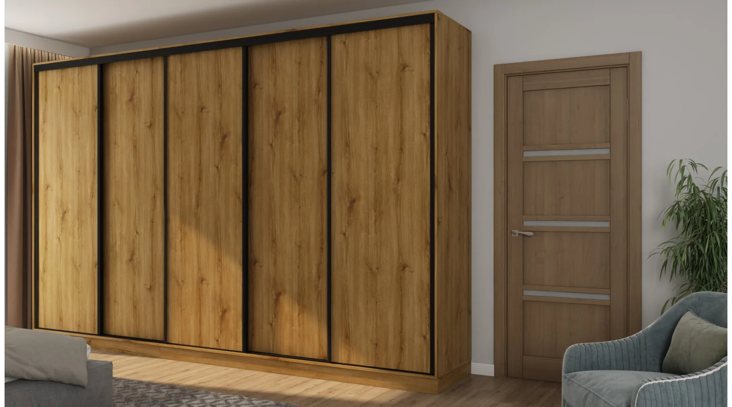Szafa przesuwna 380x244 cm dąb carpenter whisky - Navero | eMeblast
